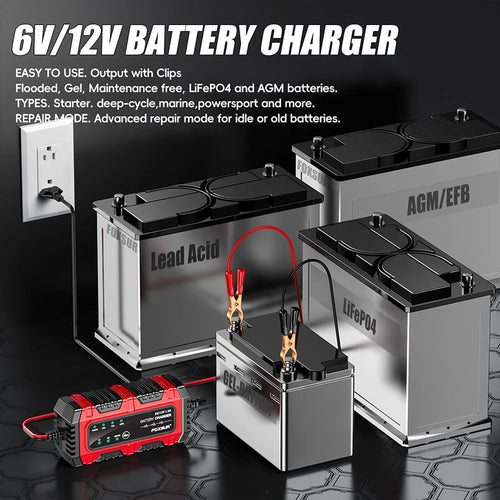 6V 12V 1.5A Smart Car Battery Charger for Lead-Acid AGM GEL Batteries