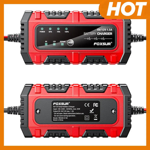 6V 12V 1.5A Smart Car Battery Charger for Lead-Acid AGM GEL Batteries