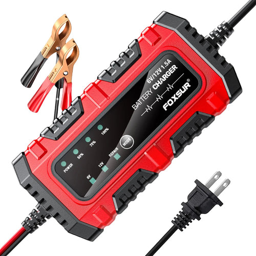 6V 12V 1.5A Smart Car Battery Charger for Lead-Acid AGM GEL Batteries