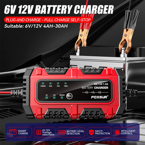 6V 12V 1.5A Smart Car Battery Charger for Lead-Acid AGM GEL Batteries