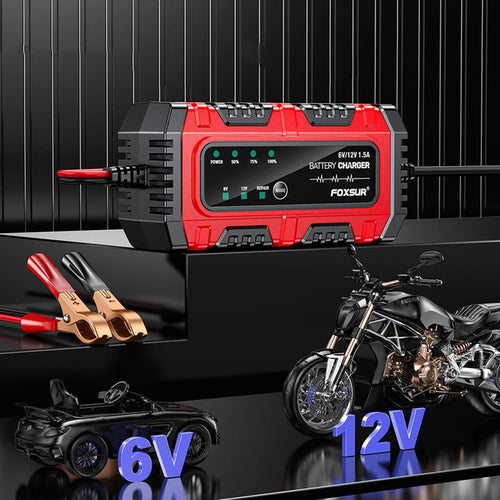 6V 12V 1.5A Smart Car Battery Charger for Lead-Acid AGM GEL Batteries