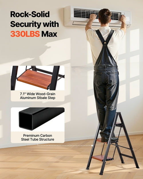 3 Step Ladder, Folding Step Stool with Wide Anti-Slip Pedal and
