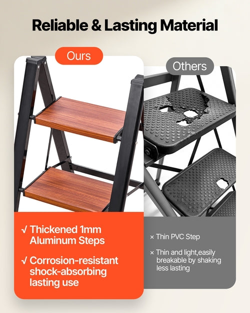 3 Step Ladder, Folding Step Stool with Wide Anti-Slip Pedal and