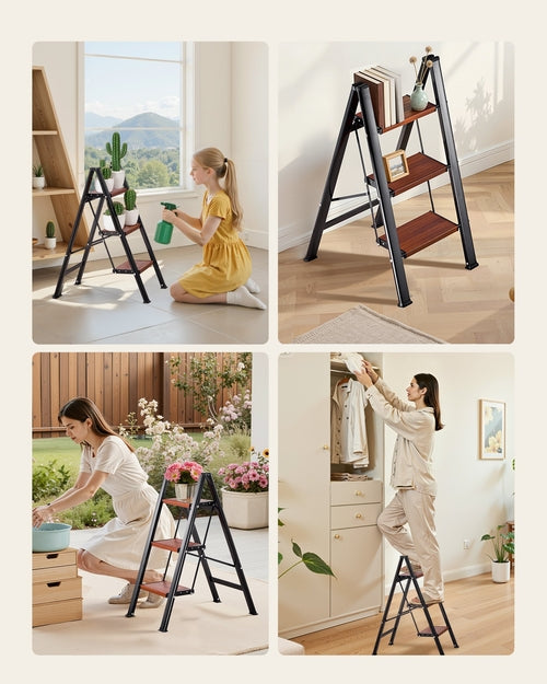 3 Step Ladder, Folding Step Stool with Wide Anti-Slip Pedal and
