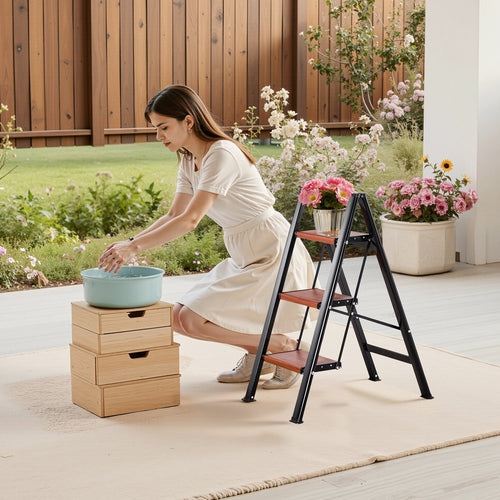 3 Step Ladder, Folding Step Stool with Wide Anti-Slip Pedal and